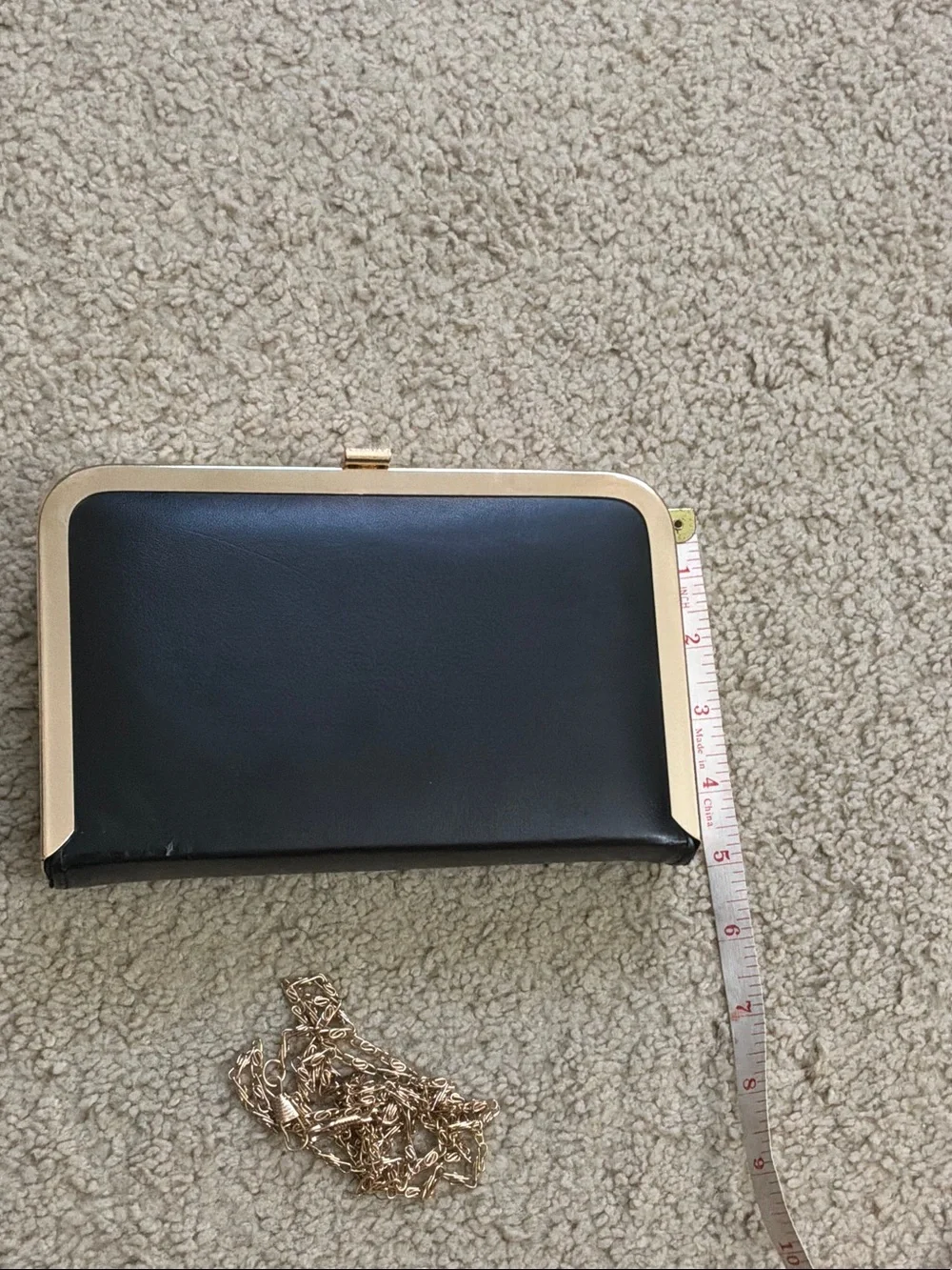 Classic Black Leather Frame Clutch with Gold Trim